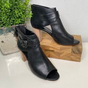 VANELi Belka Black‎ Antiqued Calf Leather Peep Toe Ankle Booties Size 8N